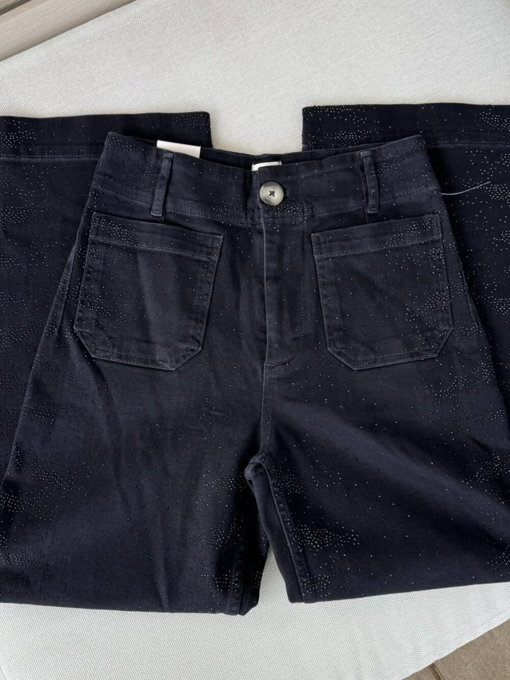 Anthropologie The Colette Sparkle Crop Wide-Leg Jeans Black 27